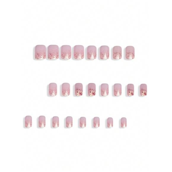 24-Piece Maple Leaf Design Gradient Glitter Press On Nails - Picture 4 of 7